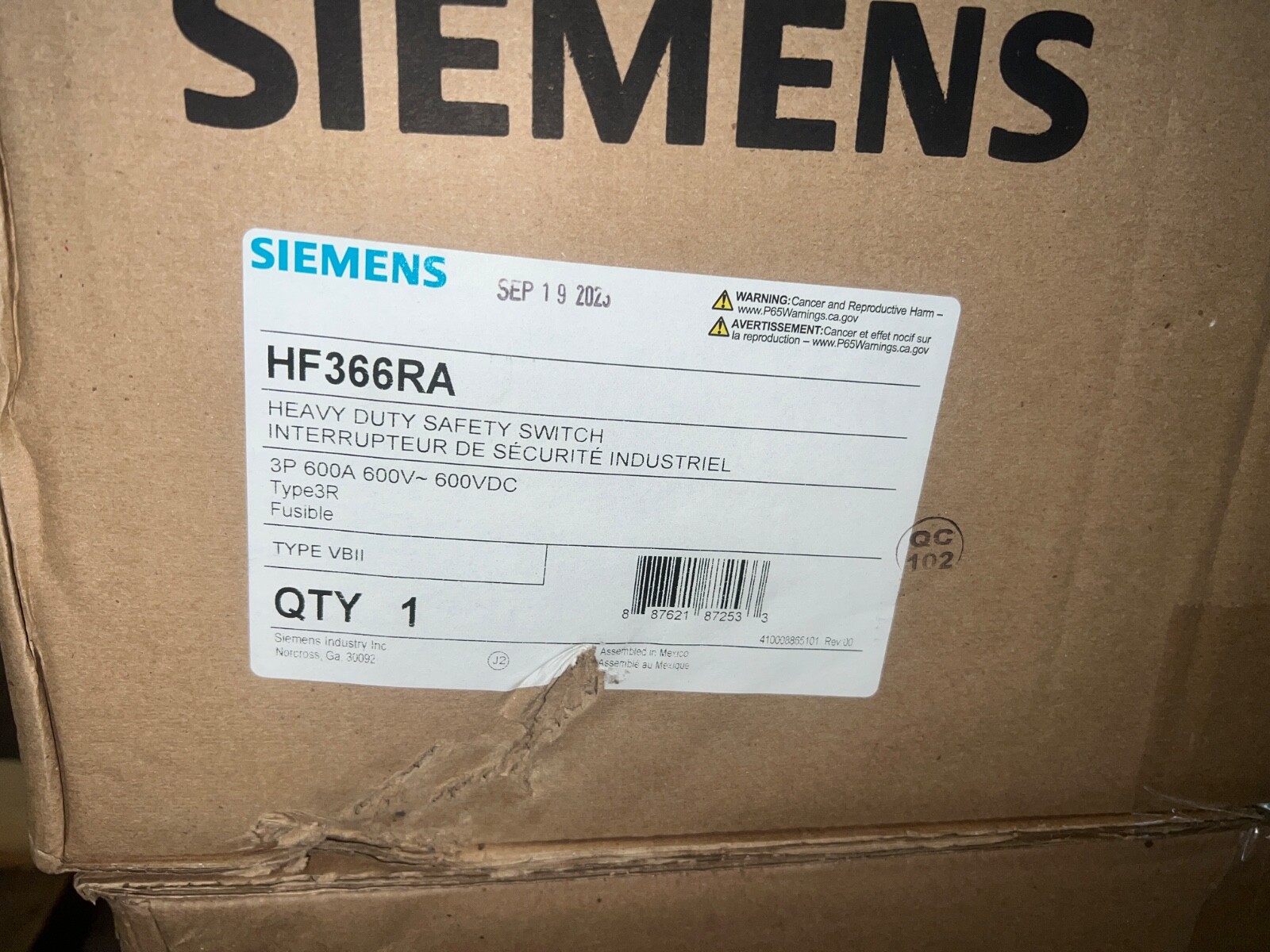 Siemens 3R HF366RA 600 amp FUSED Safety Switch Disconnect 3 Phase FUSIBLE hf366r
