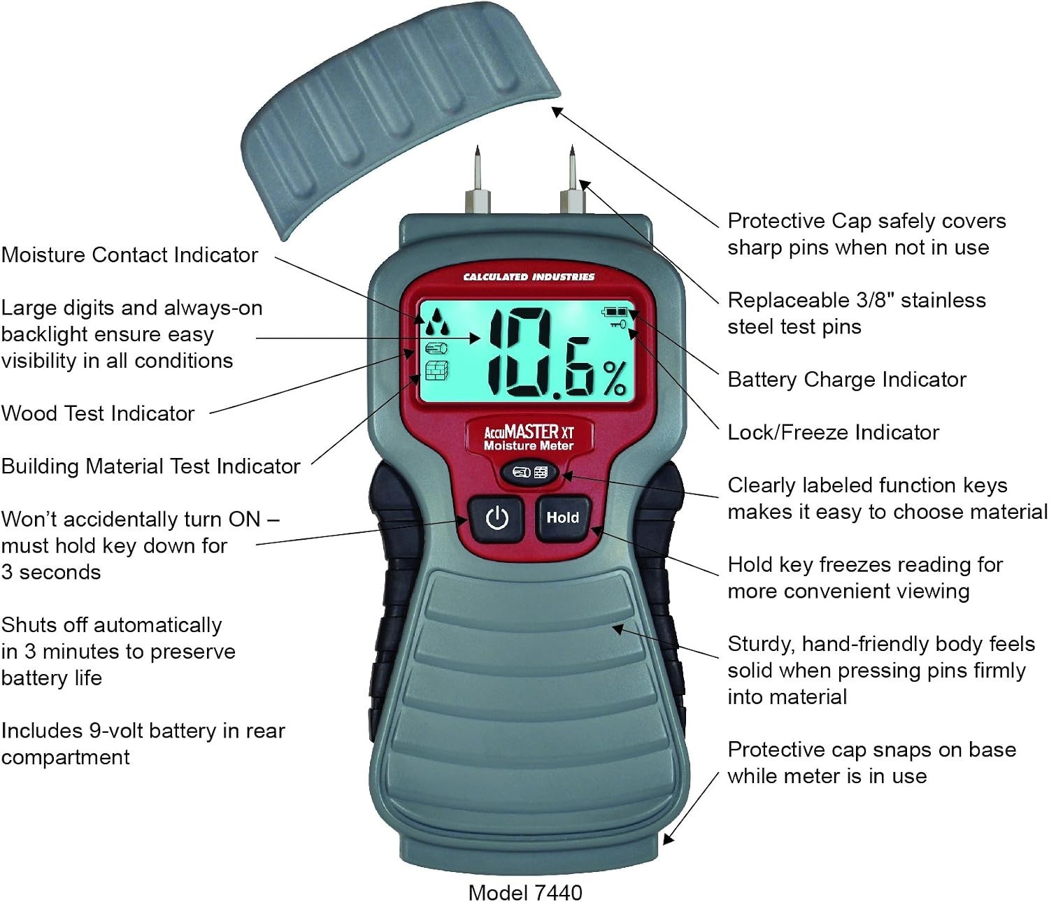 7440 AccuMASTER XT Digital Moisture Meter | Handheld |Pin Type | Backlit LCD …
