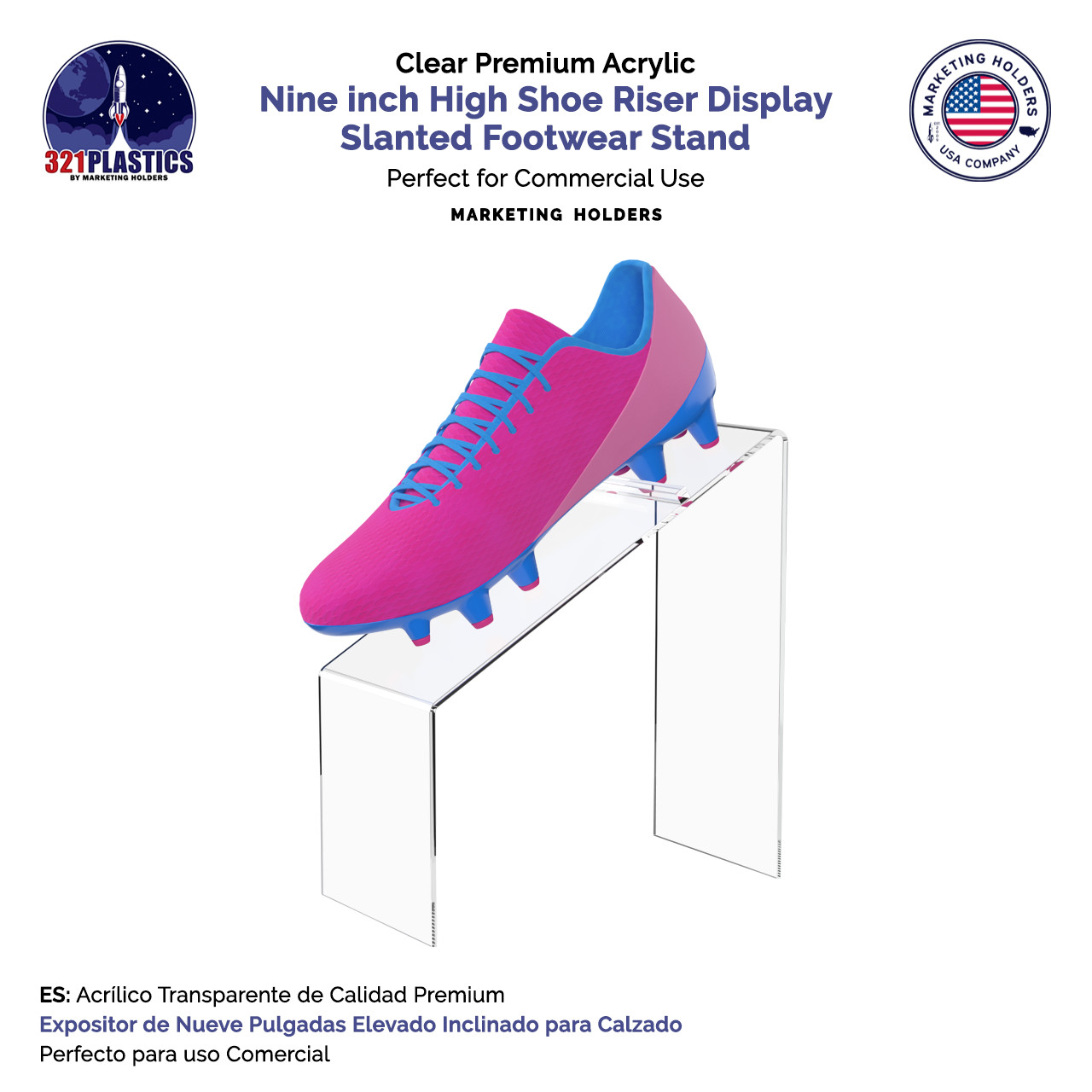 4″ x 9″ High Shoe Riser Clear Slanted Footwear Pedestal Display Stand