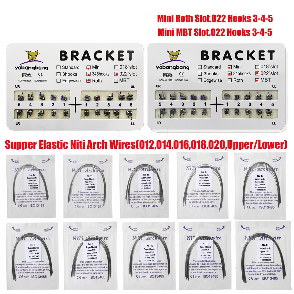 Dental Ortho Metal Braces Brackets Mini Standard Roth.022 Hooks 345/Arch Wire
