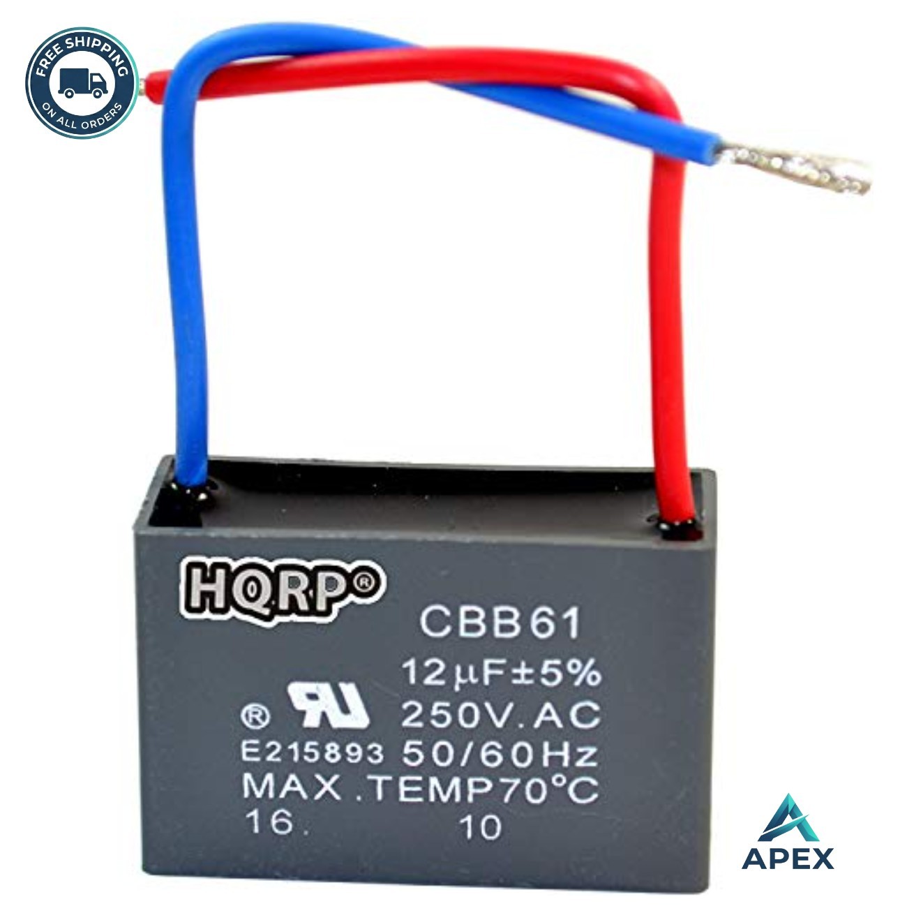 Ceiling Fan Capacitor CBB61 12uf 2-Wire 250VAC UL Listed Replacement Motor