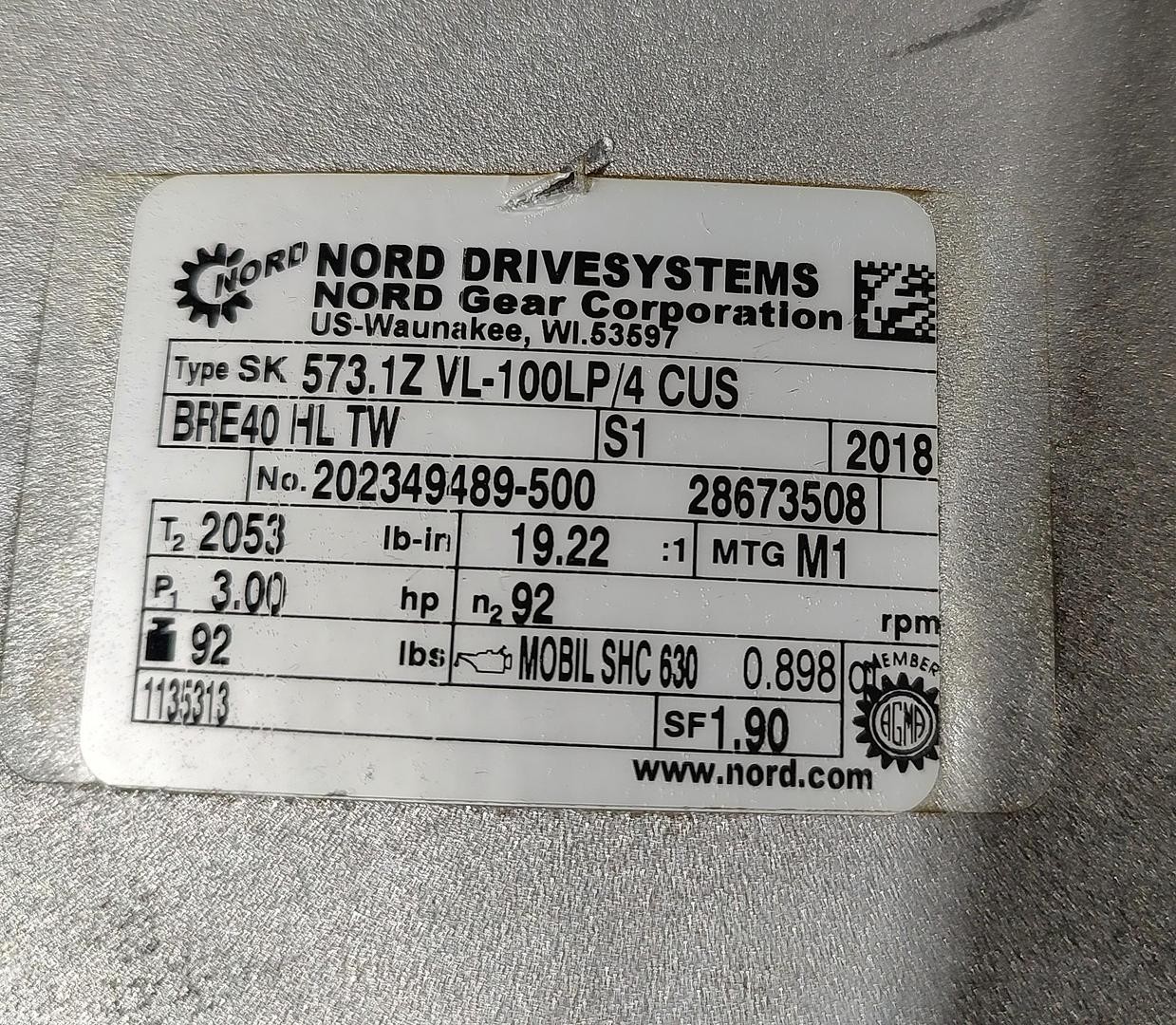 Nord 3HP Drive 19.22:1 Ratio SK100LP/4 CUS BRE40 HL TW, SK573.1ZVL-100LP/4CUS #3