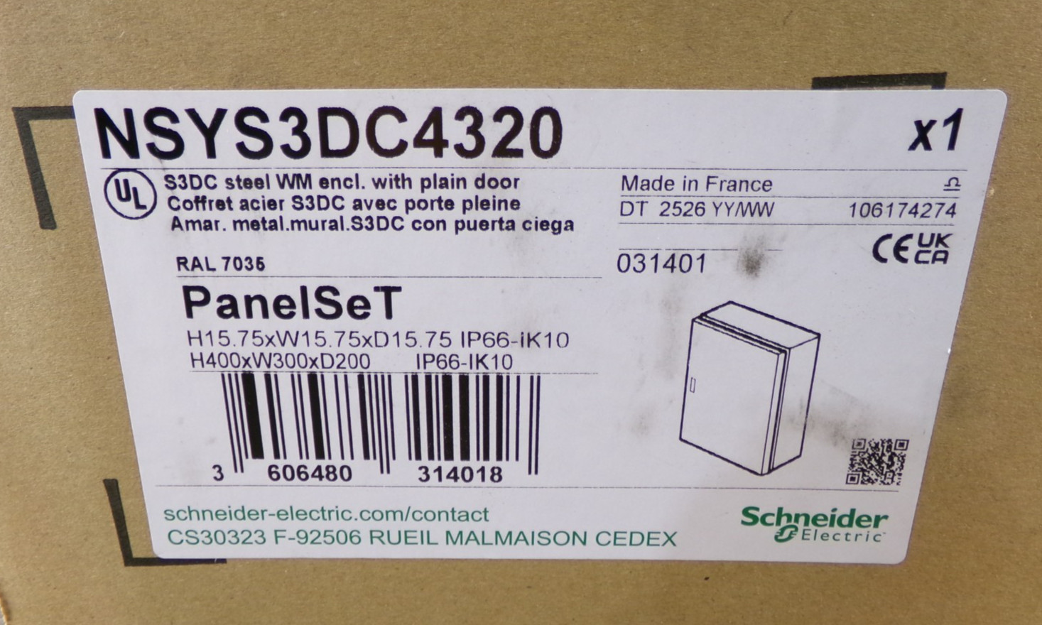 NEW SCHNEIDER NSYS3DC4320 ENCLOSURE 12″W X 16″H X 8″ D NEMA 4X RATED S7