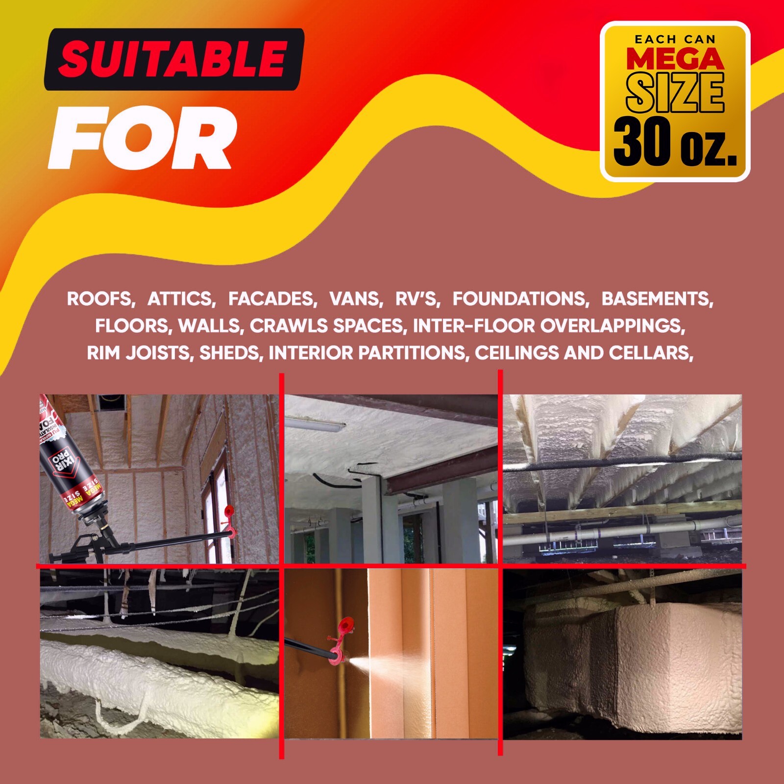 Spray Foam Insulation Kit (1 PK Kit-30oz) Expanding Sealant, Spray Foam