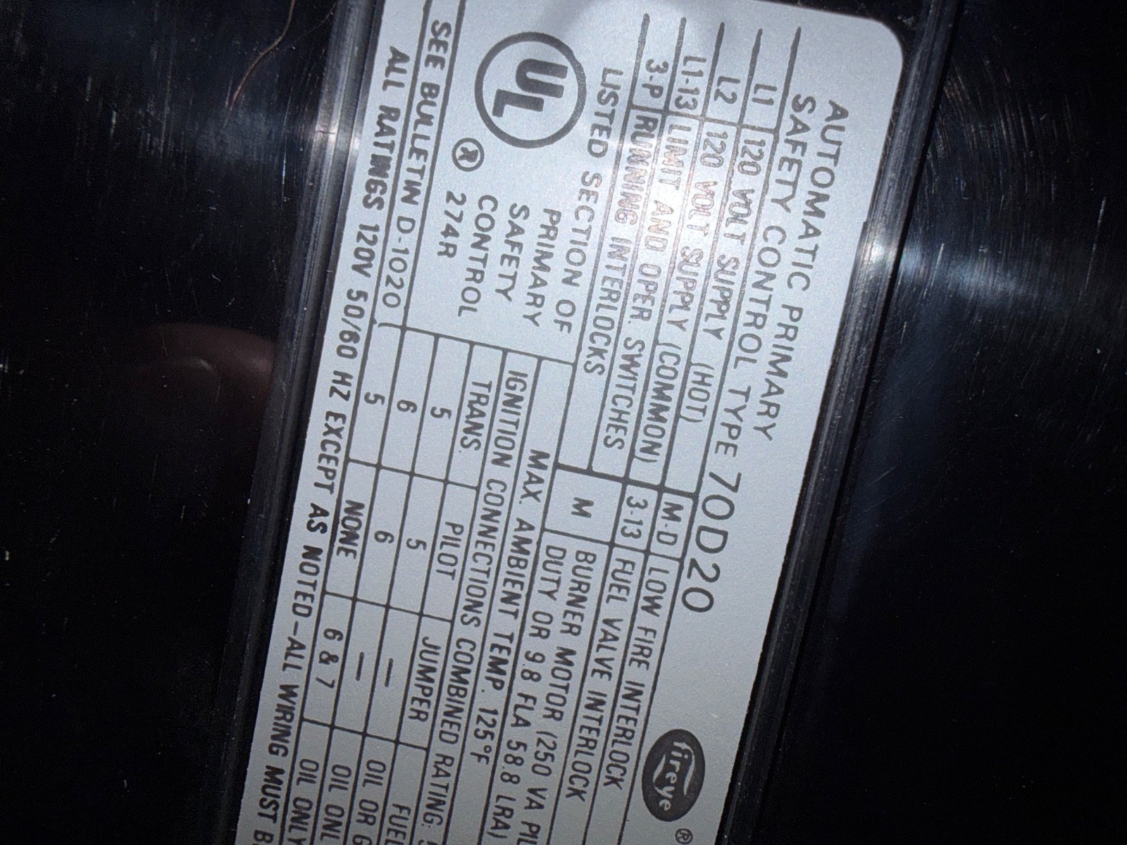 NOS FIREYE 70D20 AUTOMATIC PRIMARY SAFETY CONTROL SOLID STATE BURNER MANAGEMENT