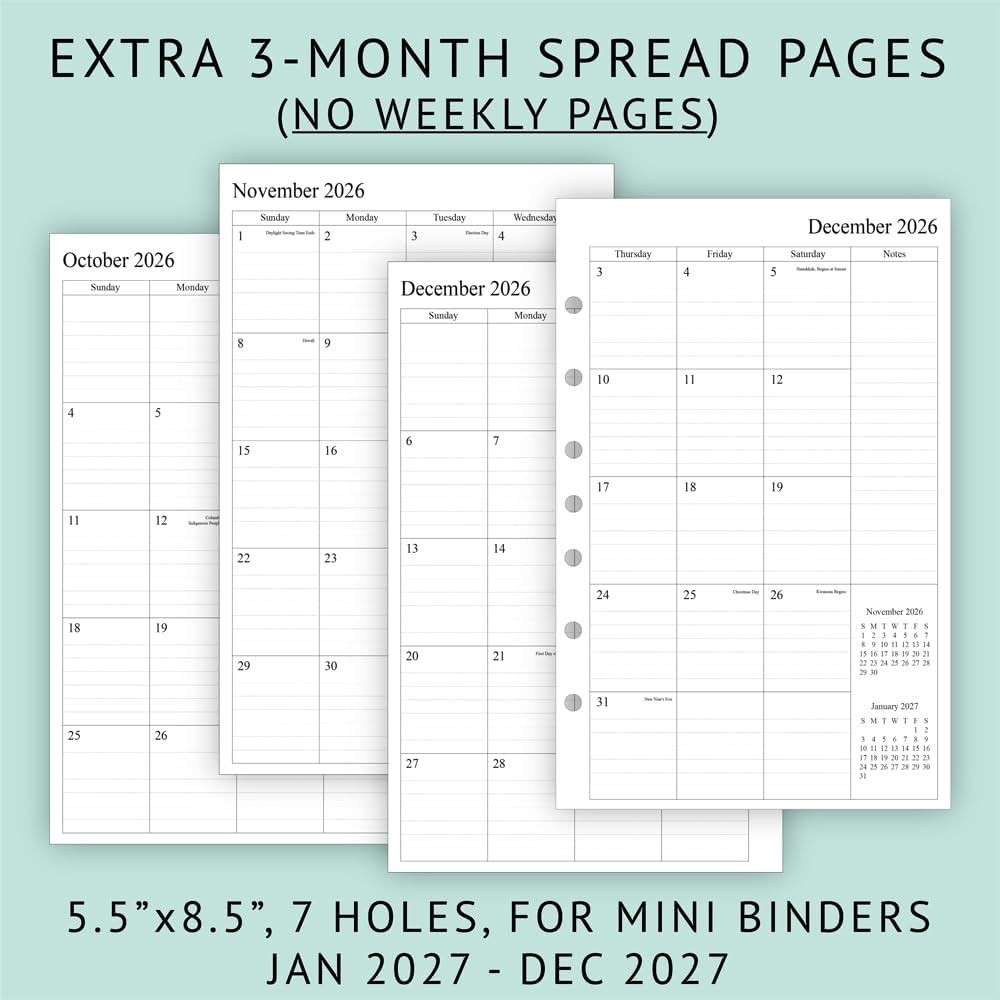 2027 Weekly & Monthly Planner Refill, 5-1/2″ x 8-1/2″, Jan 2027 to Dec 2027, …