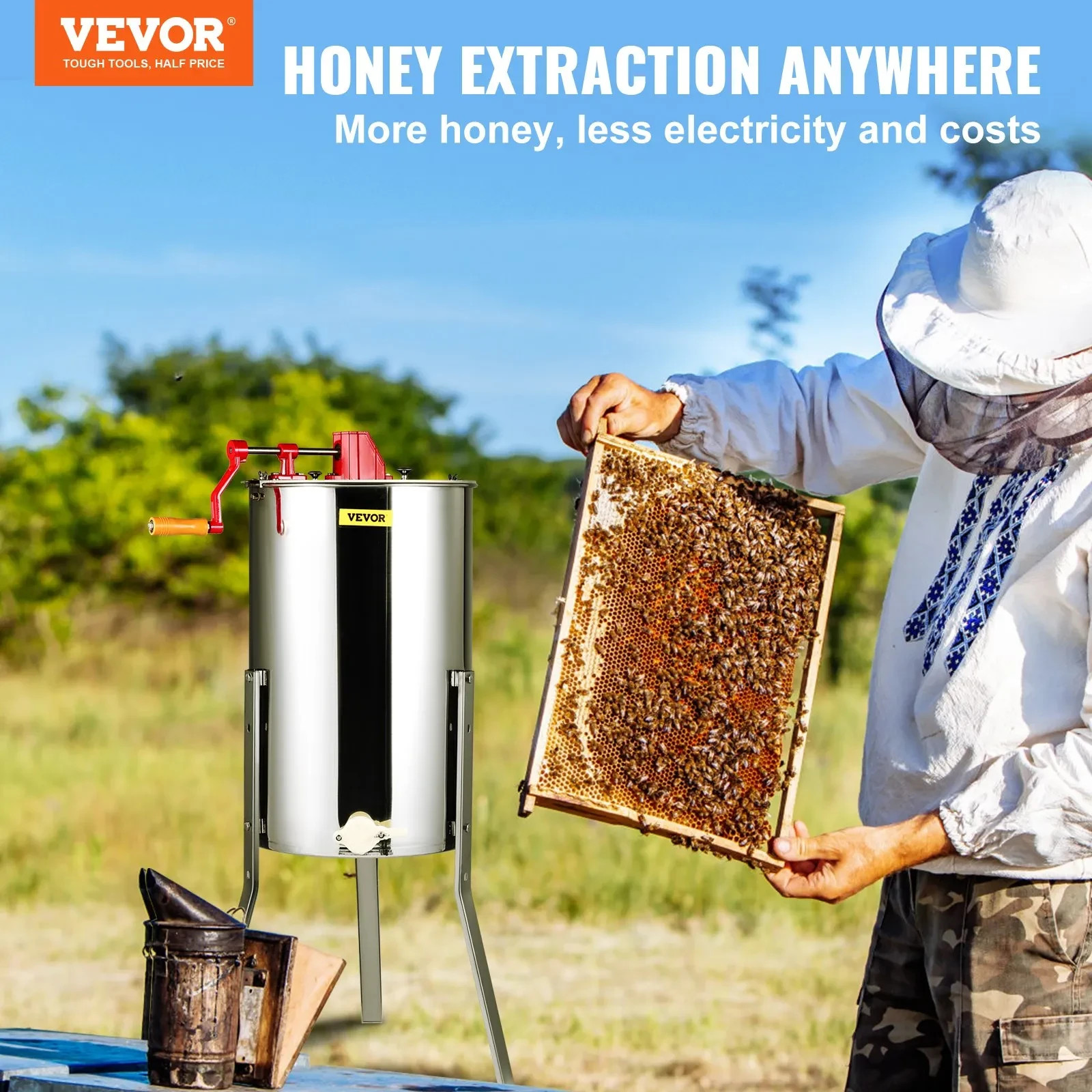 Manual Honey Extractor Beekeeping Equipment 3 Frames Stainless Steel