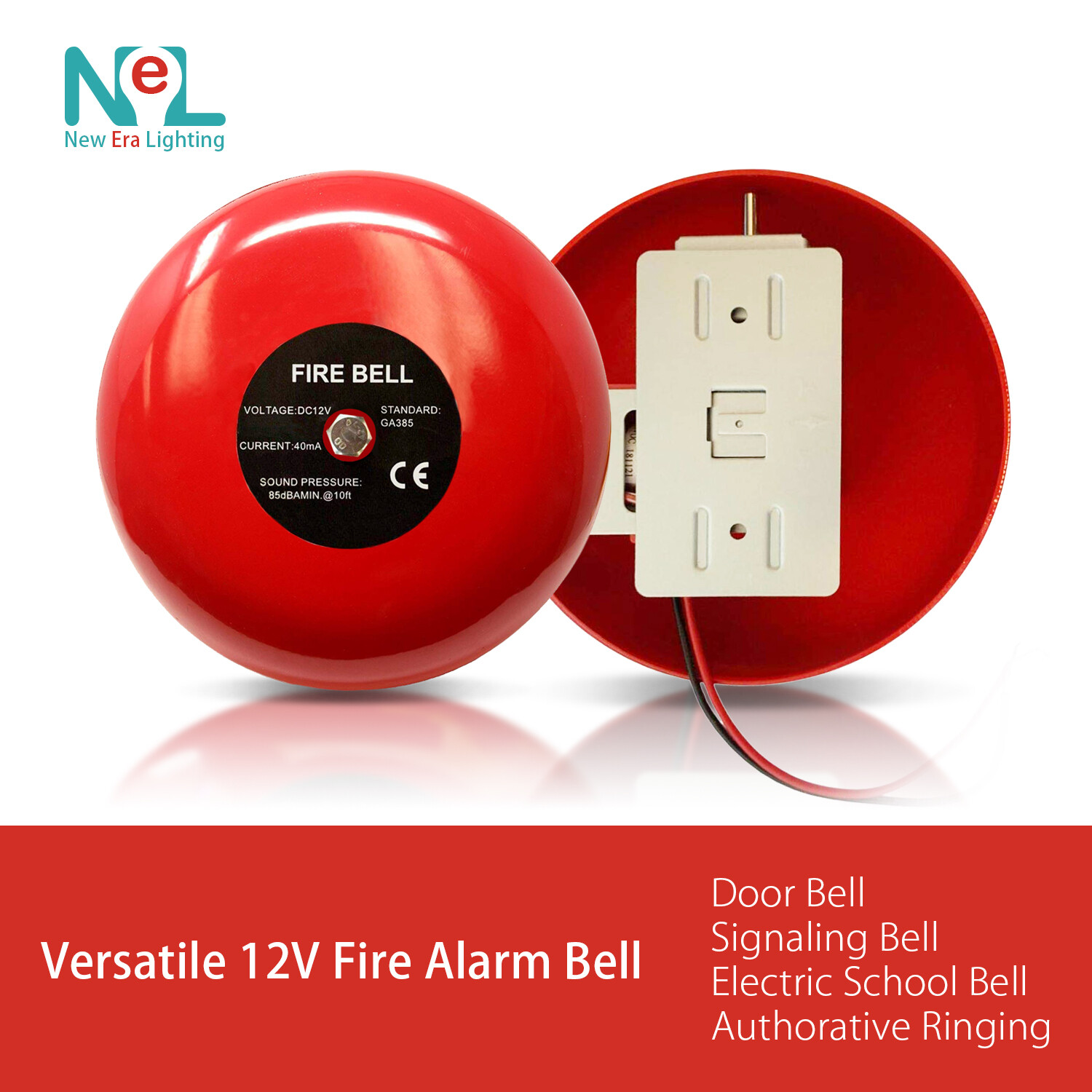 1-8 X NEW ERA Fire Alarm Bell, 6″, 12VDC, Security Bell 12V DC