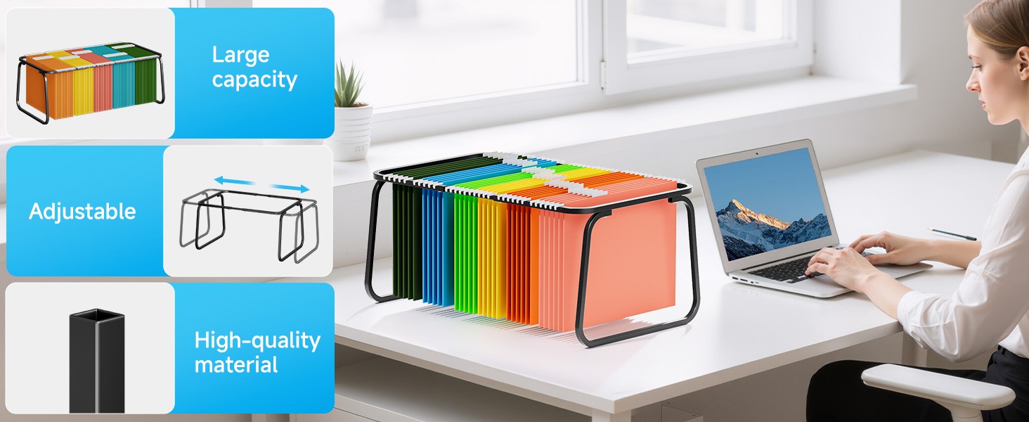 Hanging File Folder Frame, Adjustable Letter Size File Holder 16-25 Inches,