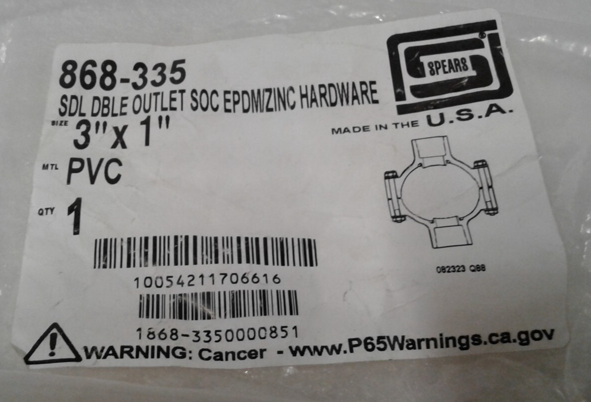 Spears 868-335 SDL DBLE Outlet SOC EPDM/Zinc Hardware 3″ x 1″ – New