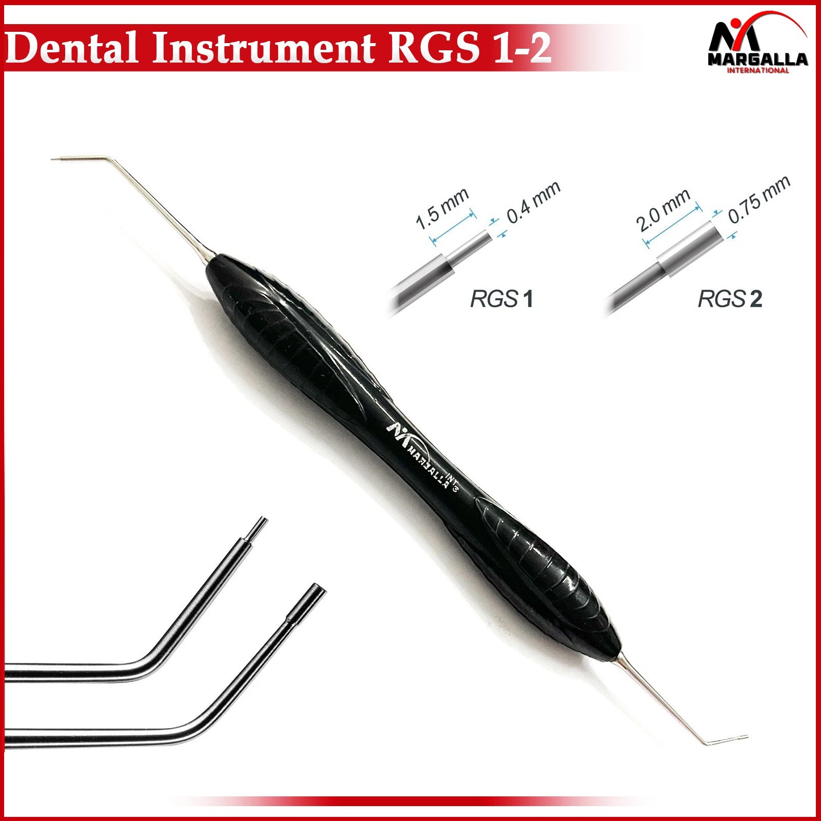 Dental Instrument RGS 1-2 Silicone Handle Depth Dimensions for Restorations