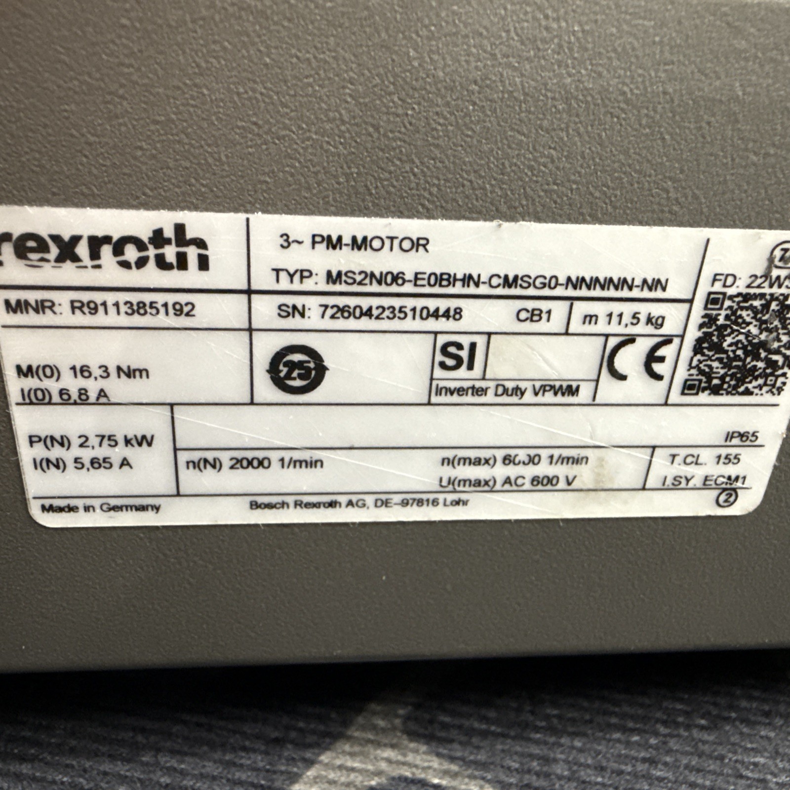 Rexroth MS2N06-E0BHN-CMSG0-NNNNN-NN Synchronous Servomotor