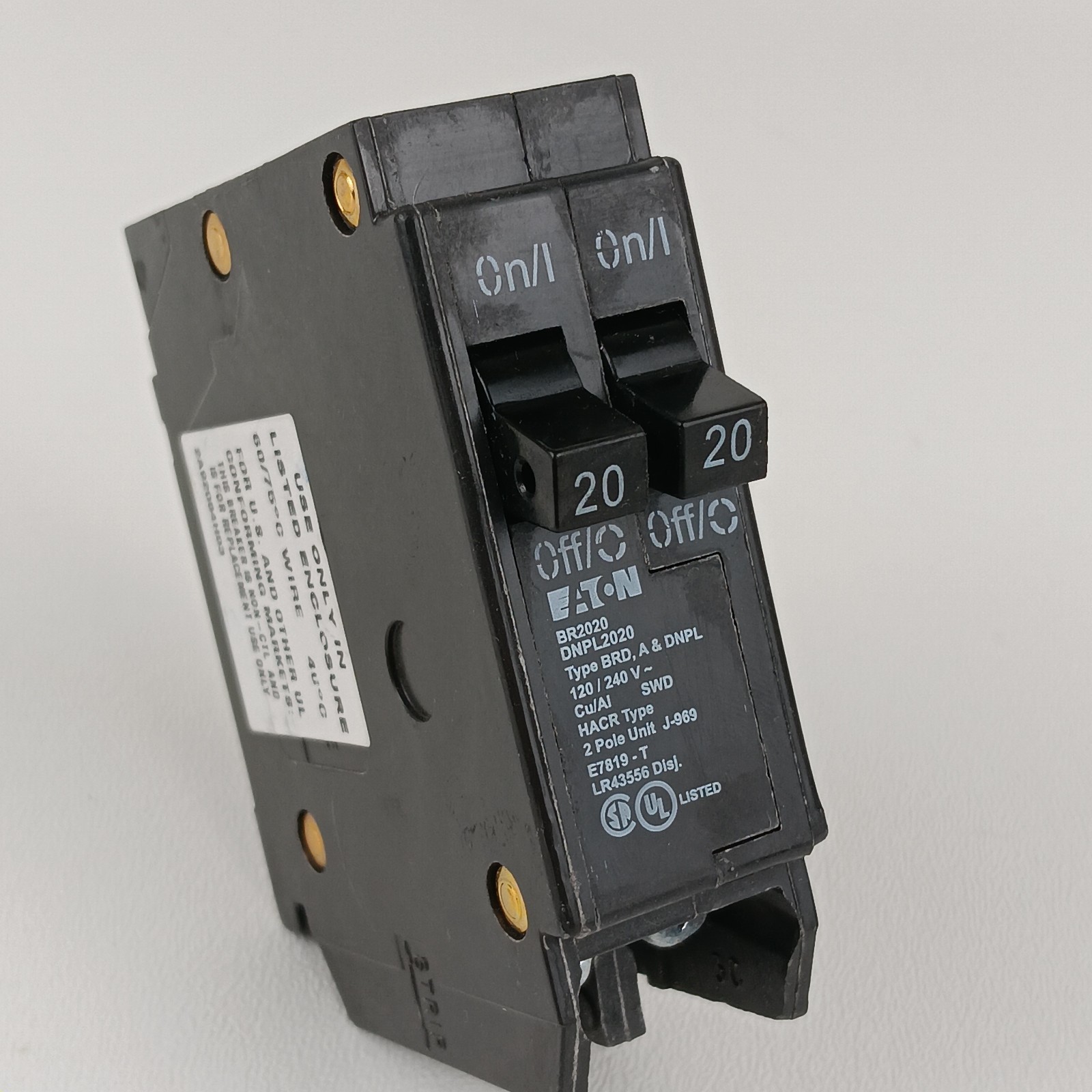 Cutler Hammer BR2020 1 Pole Twin 20 A 120V Plug In Type BRD-DNPL Breaker non-CTL