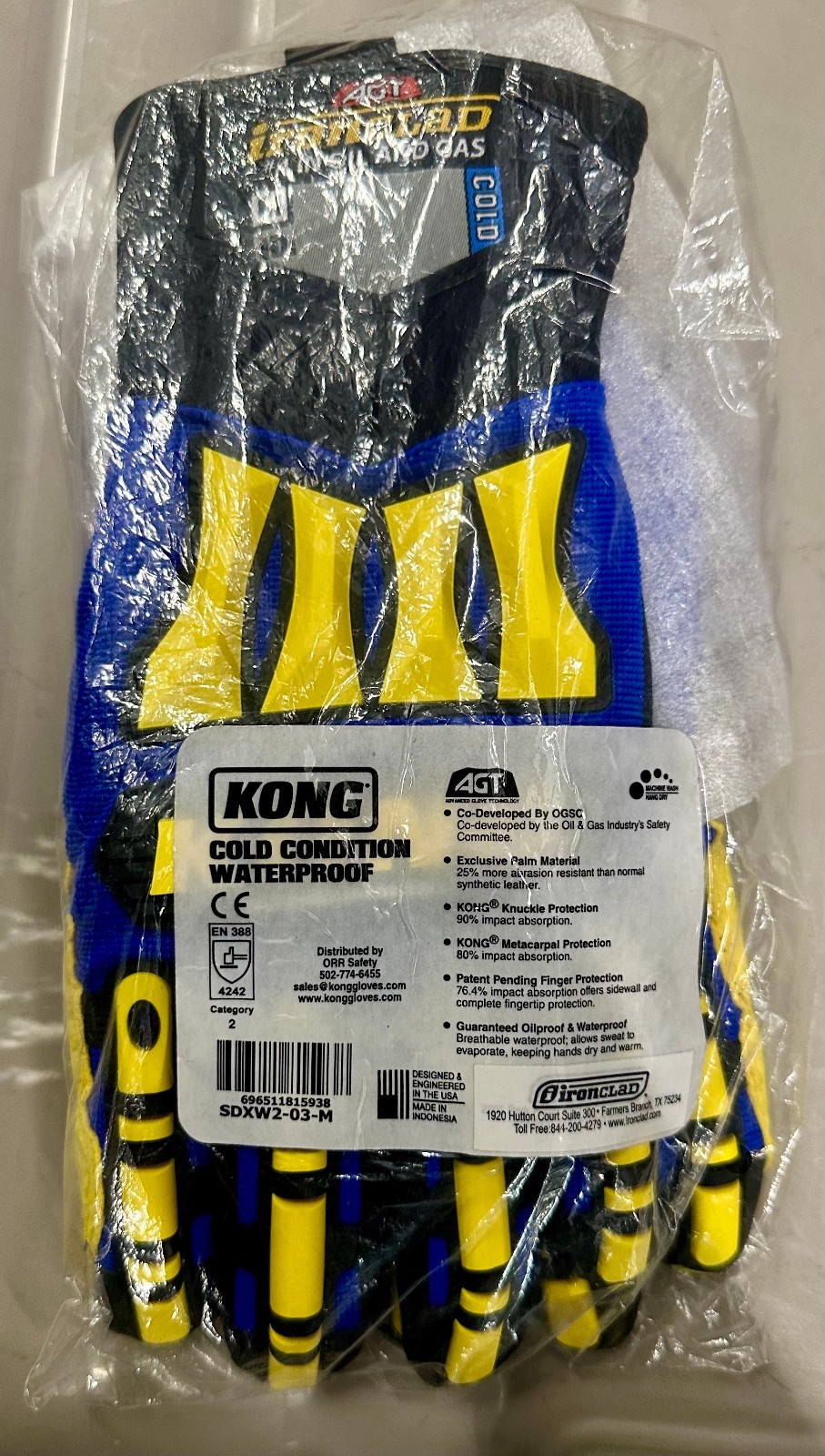 Kong Ironclad Insulated Oil Gas Performance Unisex Cold Condition Gloves Medium