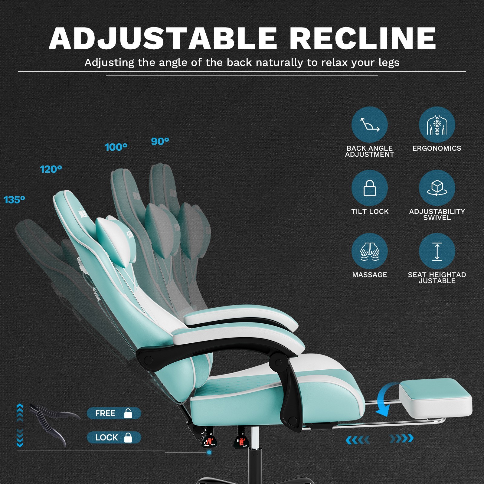 Gaming Chair PVC Leather Featuring High-Back Massage Function and Footrest