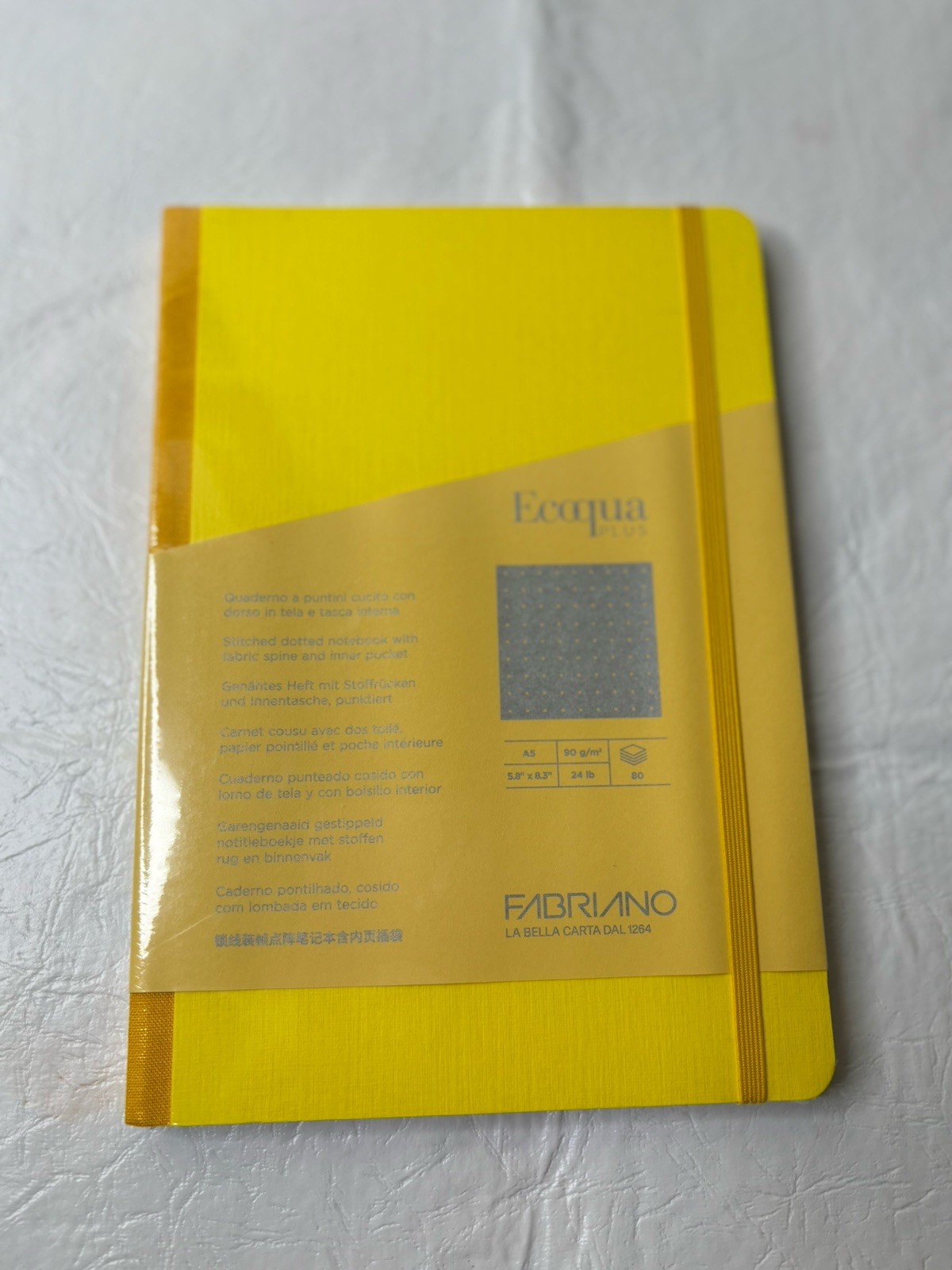 Fabriano Ecoqua Plus Glue Bound Notebook Yellow 5.8″ x 8.3″ A5 Lined NEW Sealed