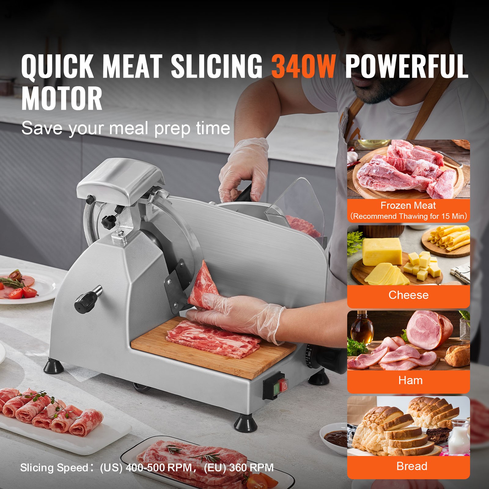Uimoso Meat Slicer 340W Electric Deli Food Slicer with 10 inch SUS420 Blade