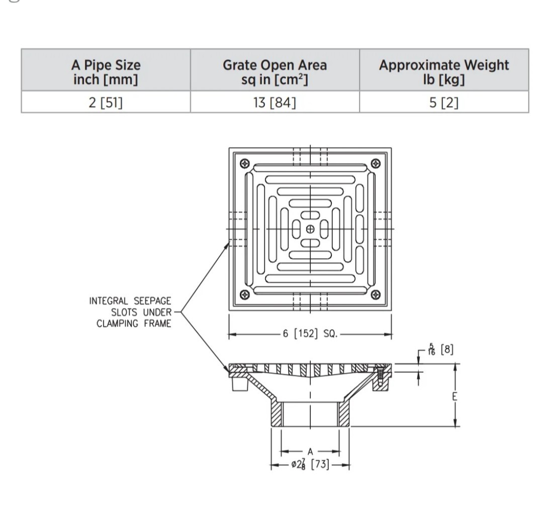 Zurn Z461 6″ Heavy Duty Square Modular Floor Drain