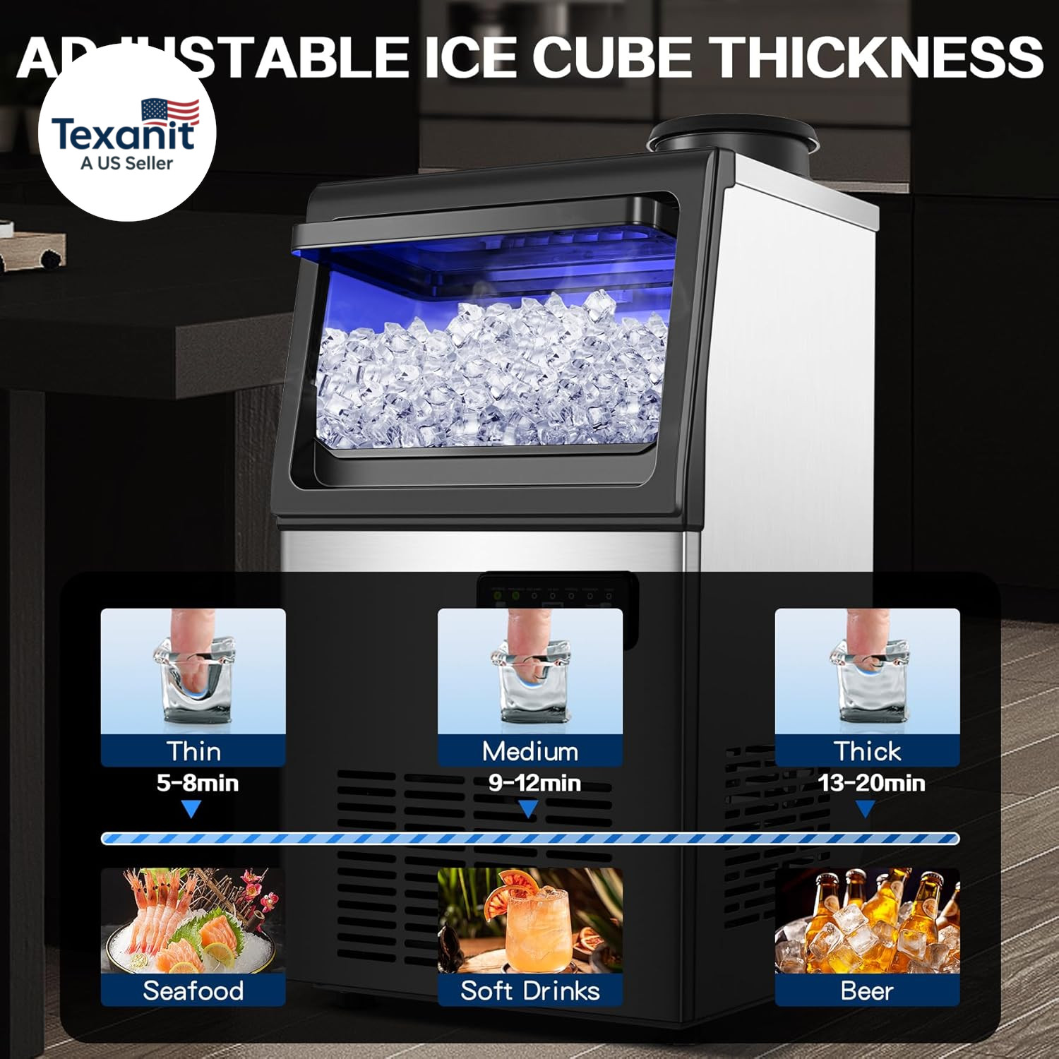 Commercial Ice Maker Machine 110LBS/24H, Undercounter or Freestanding Ice Machin