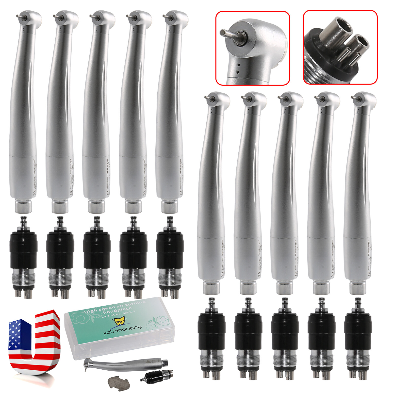 1-10*Dental High Speed Handpiece Standard Head / 4 Hole Coupler Fit NSK YBNK4 mx