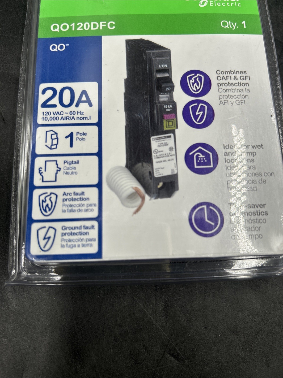 SQUARE D QO120DFC CIRCUIT BREAKER GFCI AFCI 20 AMP 1-POLE NEW IN PACKAGING
