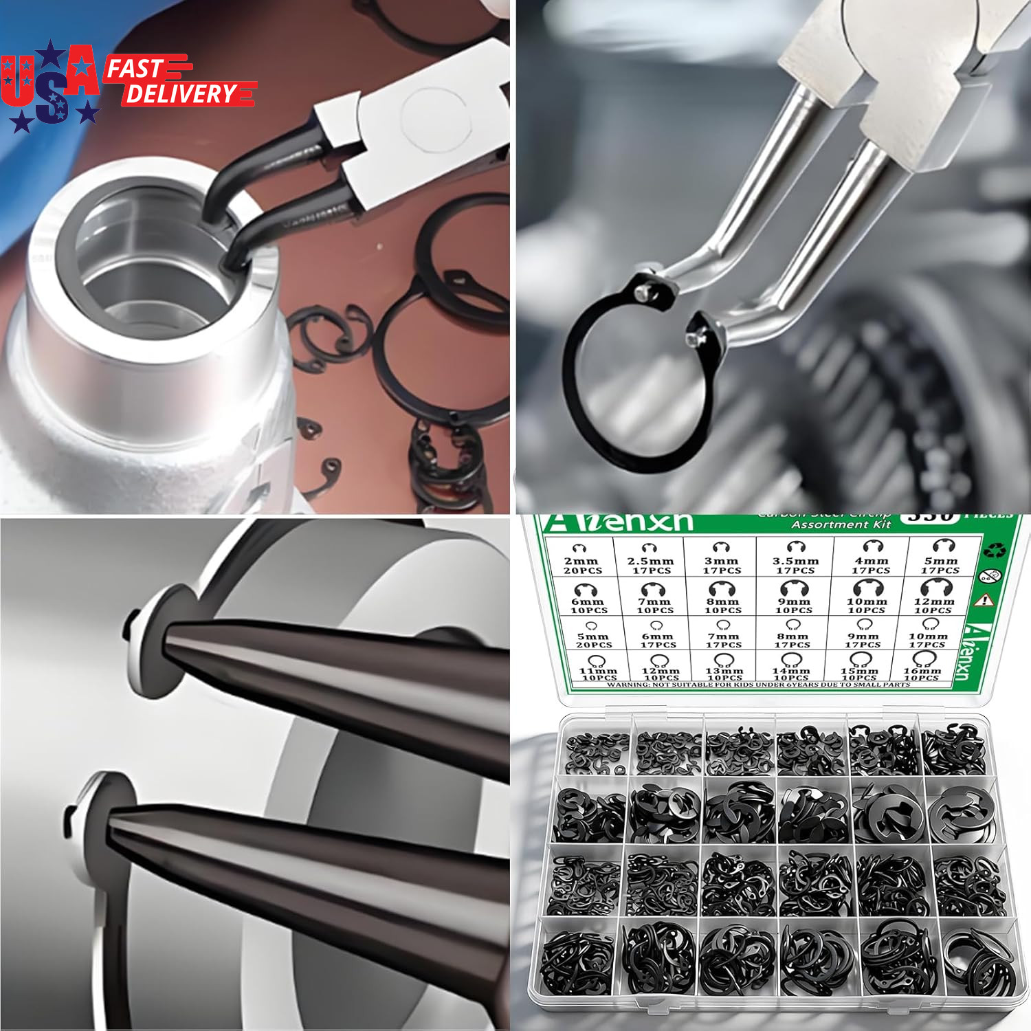 330PCS Snap Rings Assortment Kit, E Clips Assortment Kit (2MM-12MM) and C Clips