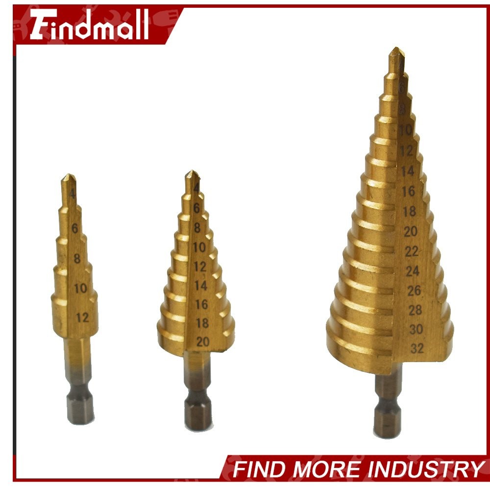 Findmall 3 Pcs 4-12/20/32mm Large HSS Steel Step Cone Drill Bit Set Hole Cutter