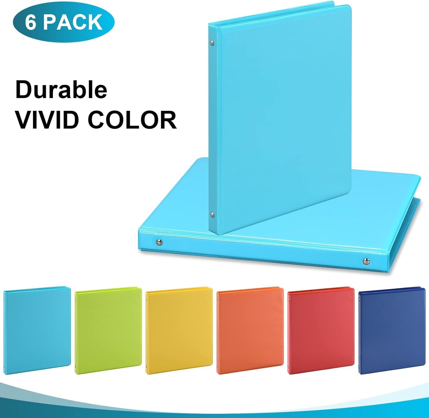Rainbow 1-Inch 3-Ring Binders with 2 Pockets 6-Pack Office School Use