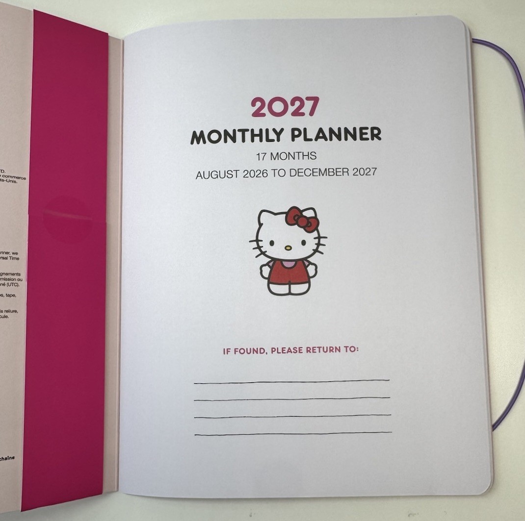 2026 – 2027 Sanrio HELLO KITTY 17 Months Monthly Planner Pink Size MEDIUM