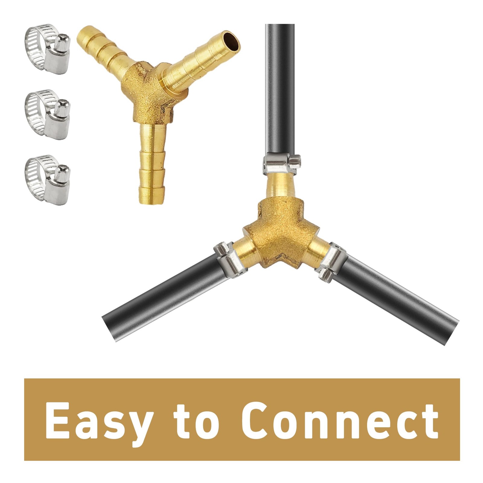AUXBC 2Pcs 1/4Inch 3 Way Brass Hose Barb, Y Shape Brass Barb Connector Fittin…