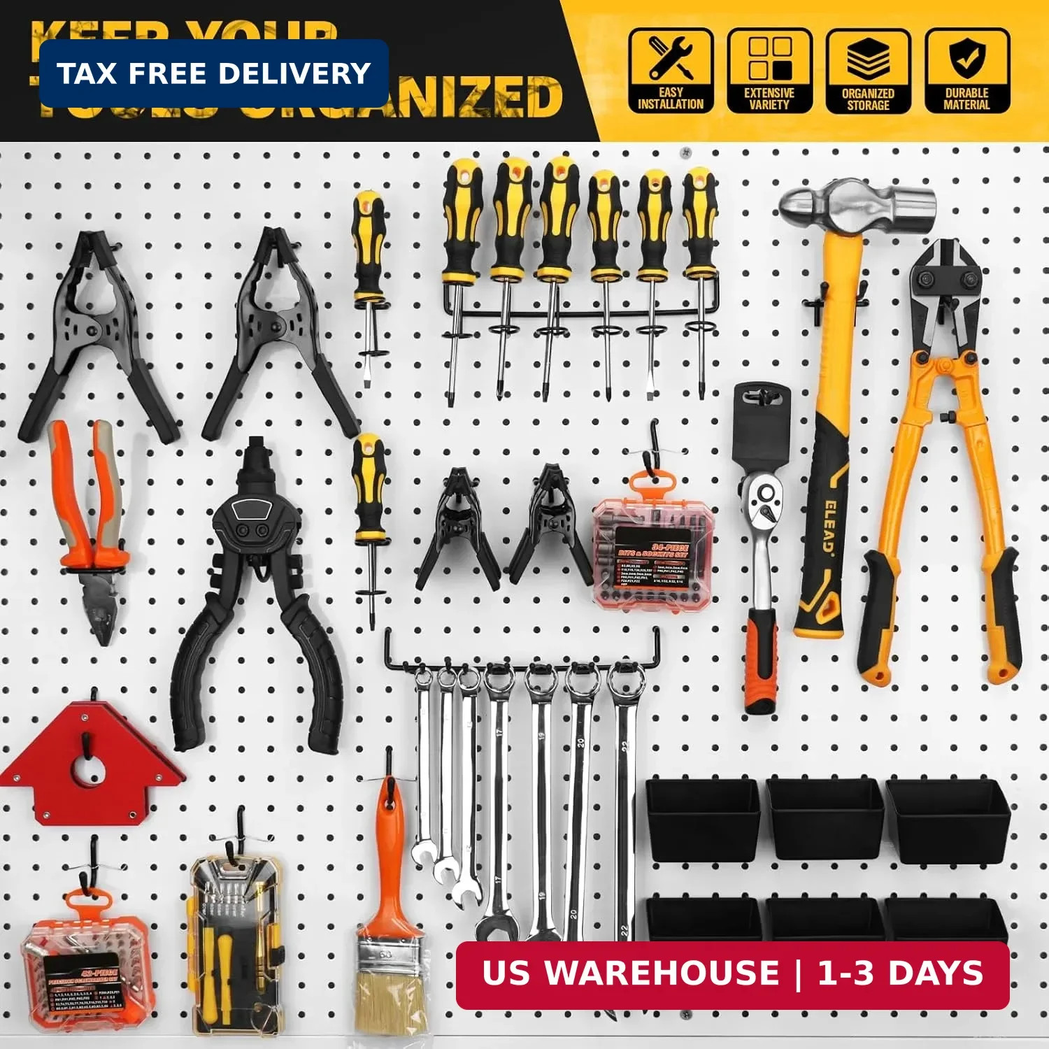 ELEAD 286-Piece Extra Thick Pegboard Hooks Set, 1/4″ Heavy Duty Black Peg Board