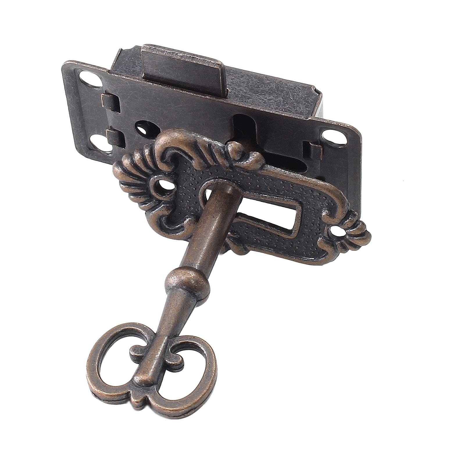 Antique Cabinet Lock – Flush Mount Case Box Lock, Furniture Decorative with Key