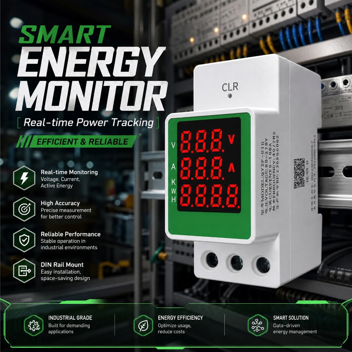 Monitor Watt Power KWH Din Rail AC 110V 220V 100A Voltmeter Electric Power Meter