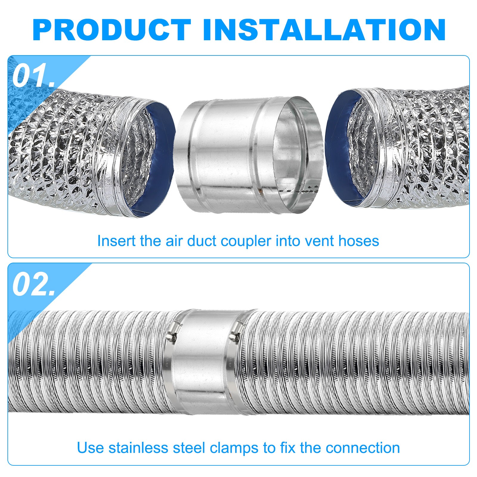 110mm/4.3″ Duct Connector Galvanized Steel Duct Coupling 4″ Long