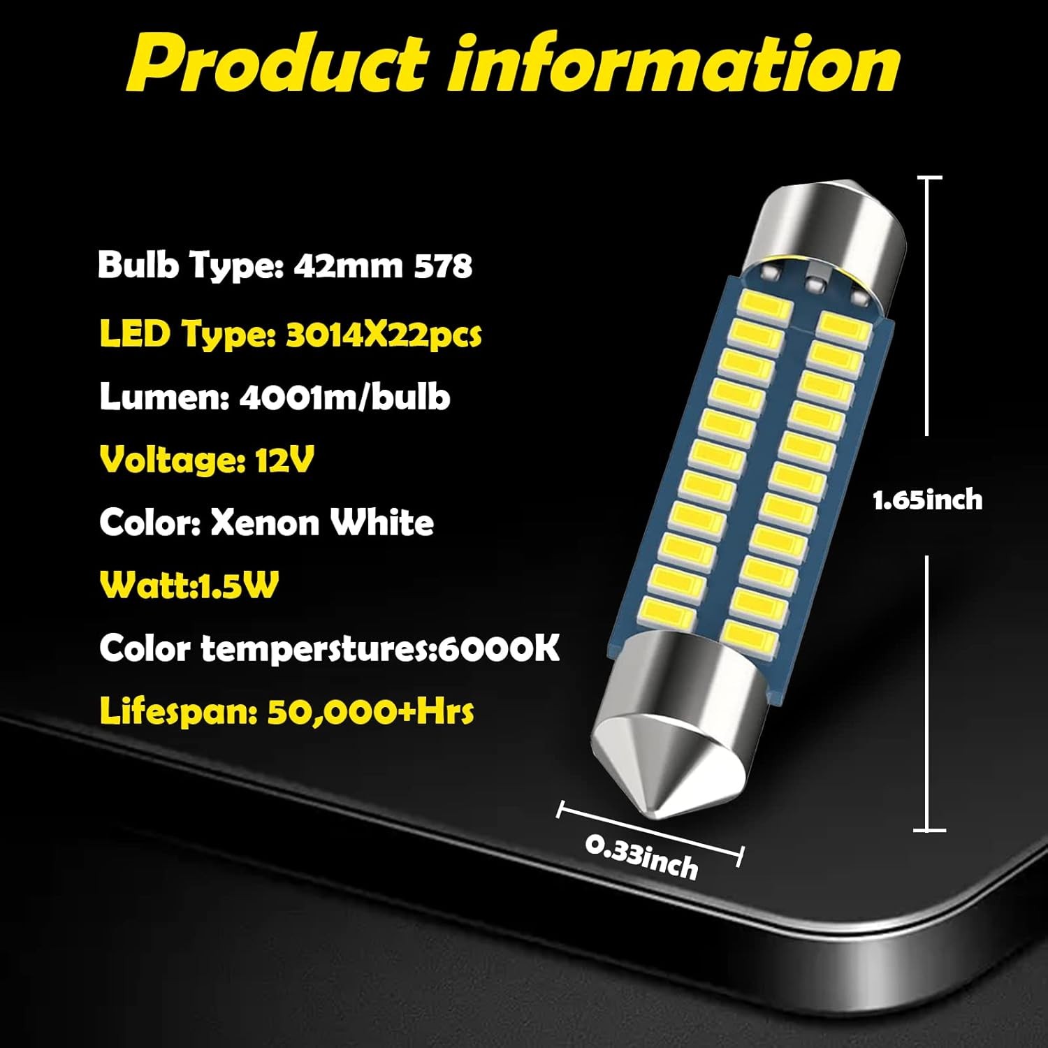 Auto 578 211-2 212-2 LED Festoon Bulb 41mm 42mm (1.65in) for Size: 4 PCS #42MM