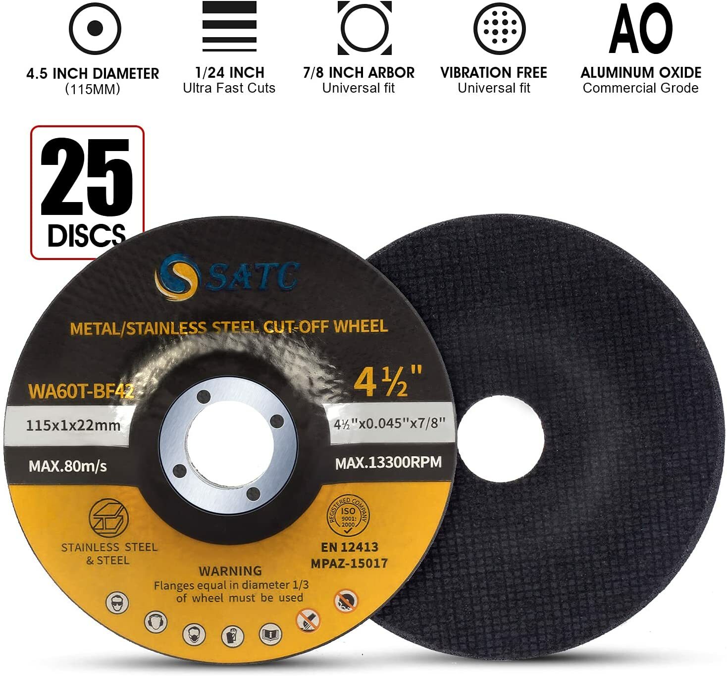 25 Pack 4-1/2″ Cut Off Wheels Depressed Center Angle Grinder Metal Cutting Disc