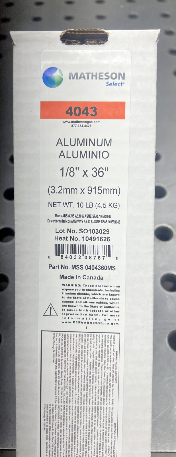 10lb – 4043 1/8″ x 36″ Aluminum TIG Welding Filler Rod – Matheson Select