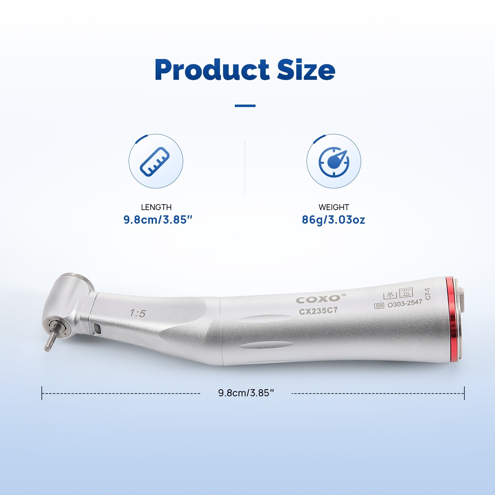 COXO CX235C7 Dental Fiber Optic LED Standard Head 1:5 Contra Angle Handpiece