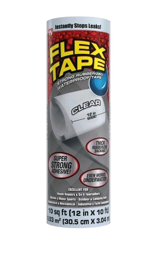 Flex Tape, 12 in x 10 ft, Clear, Original Thick Flexible Rubberized Waterproof