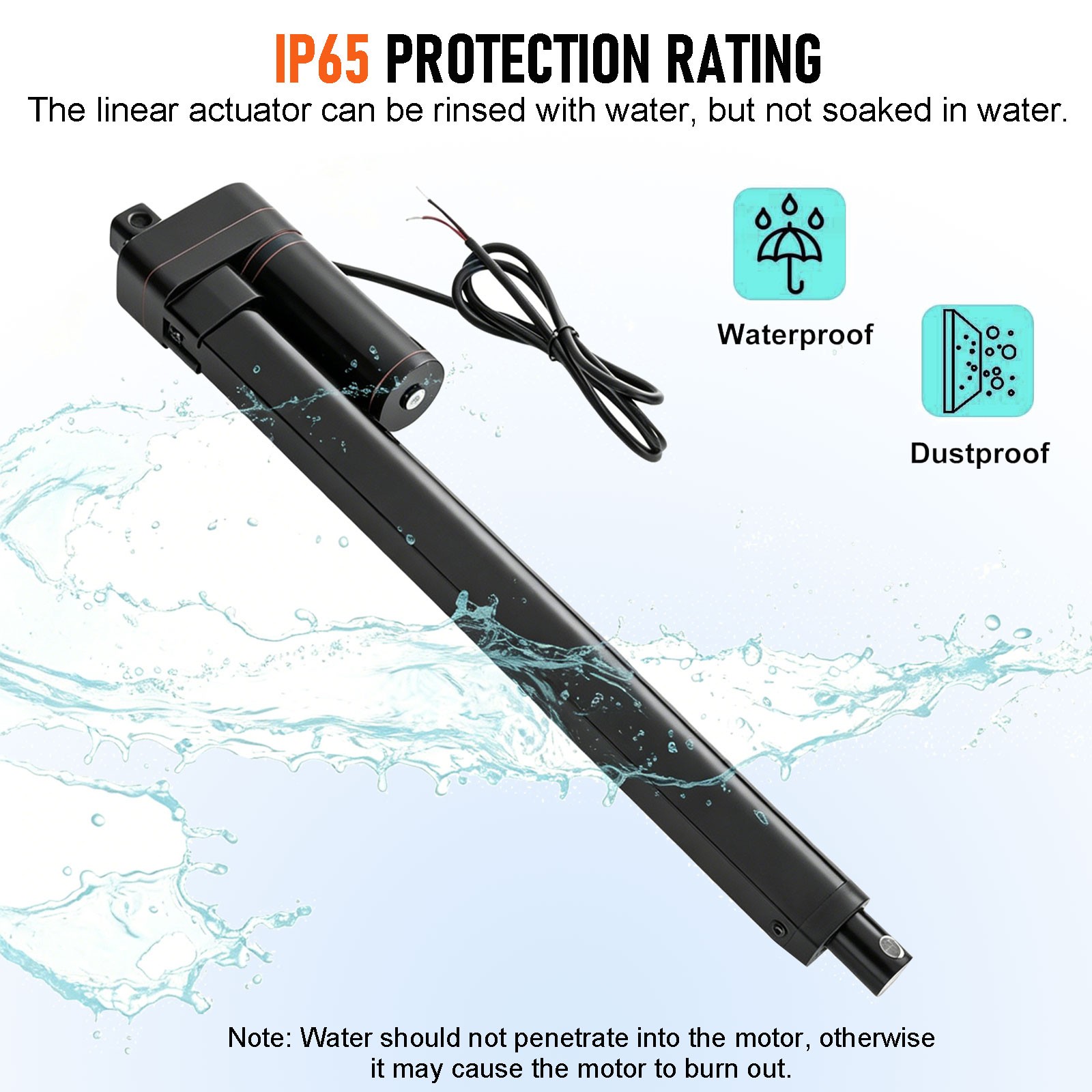 24V 3000N 660lb Heavy Duty Linear Actuator 6inch Stroke 2″~ 40″ IP65 Waterproof