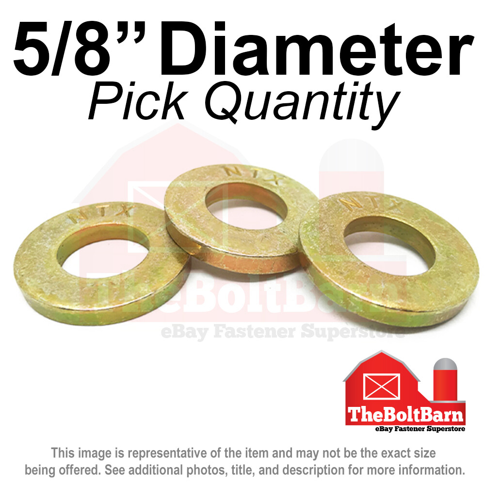 5/8″ SAE Extra Thick Flat Washers Grade 8 Steel Zinc Yellow (Pick Quantity)