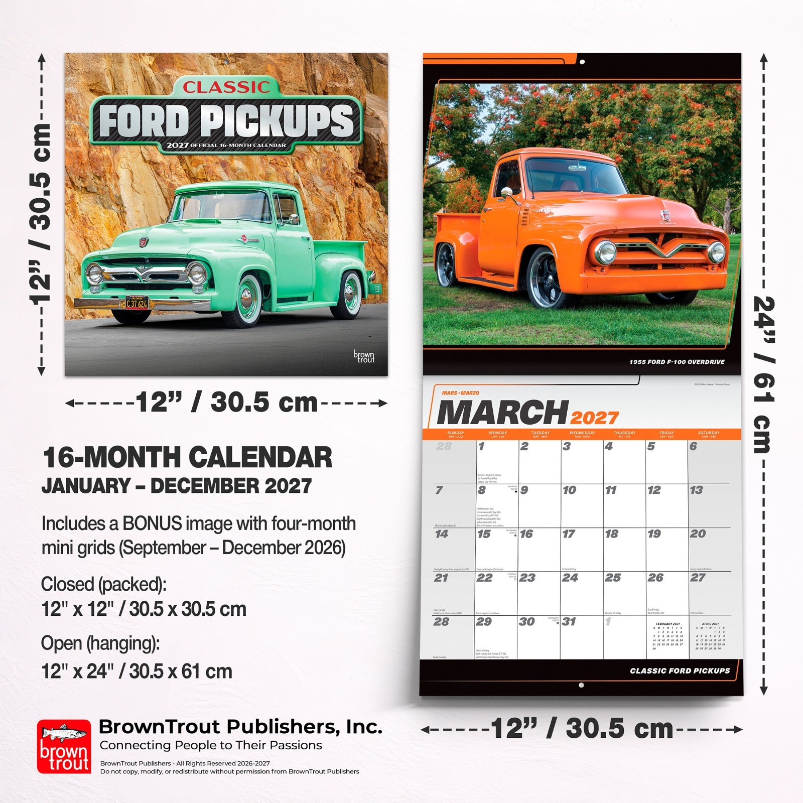 Classic Ford Pickups OFFICIAL | 2027 12×24″ (Hanging) Wall Calendar