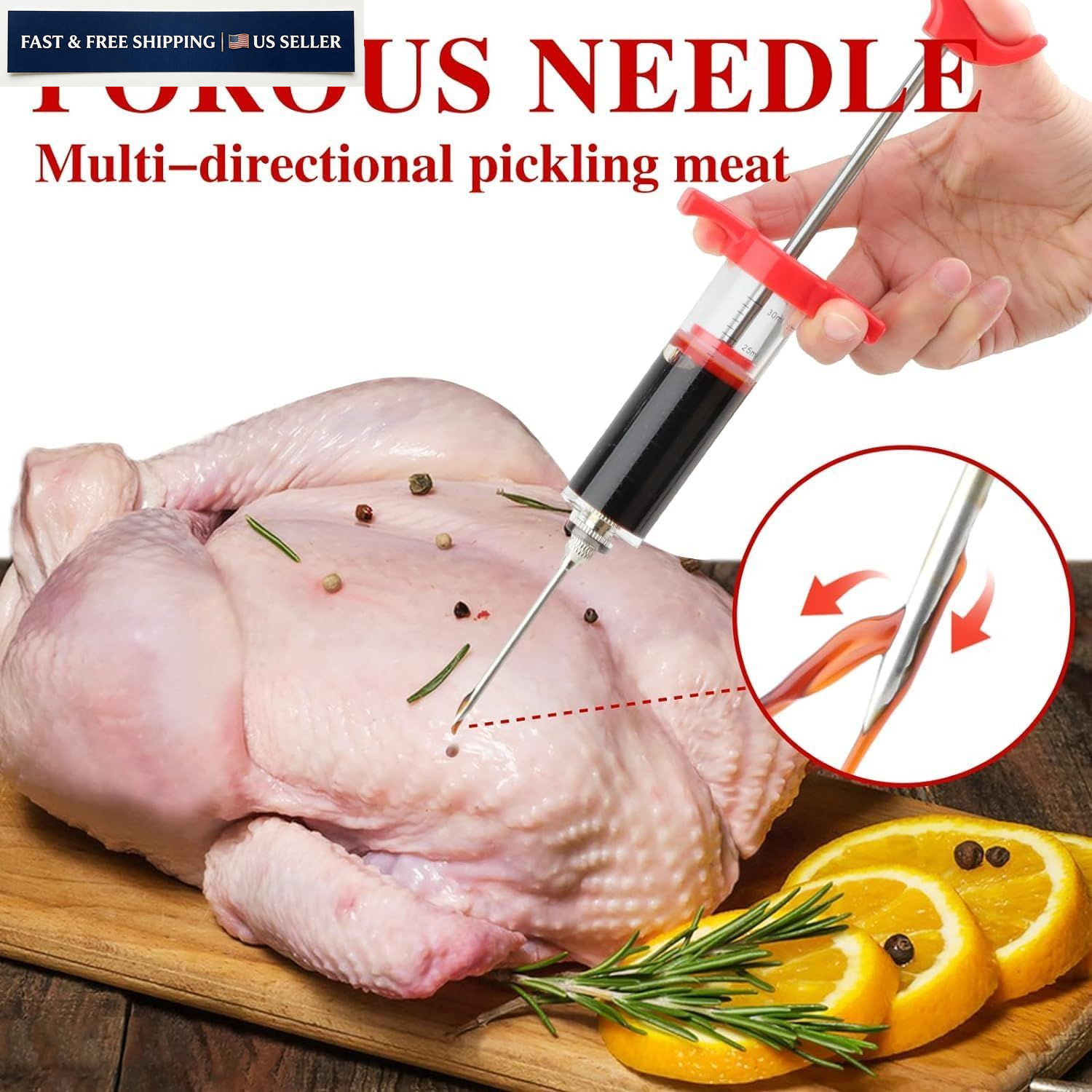 Meat Injector Syringe, 1-oz Plastic Marinade Turkey 1OZ Large, Red