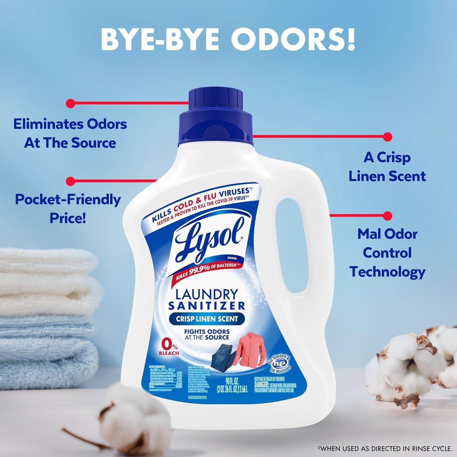 Lysol Laundry Sanitizer Additive Odor Eliminator Crisp Linen 90 fl oz