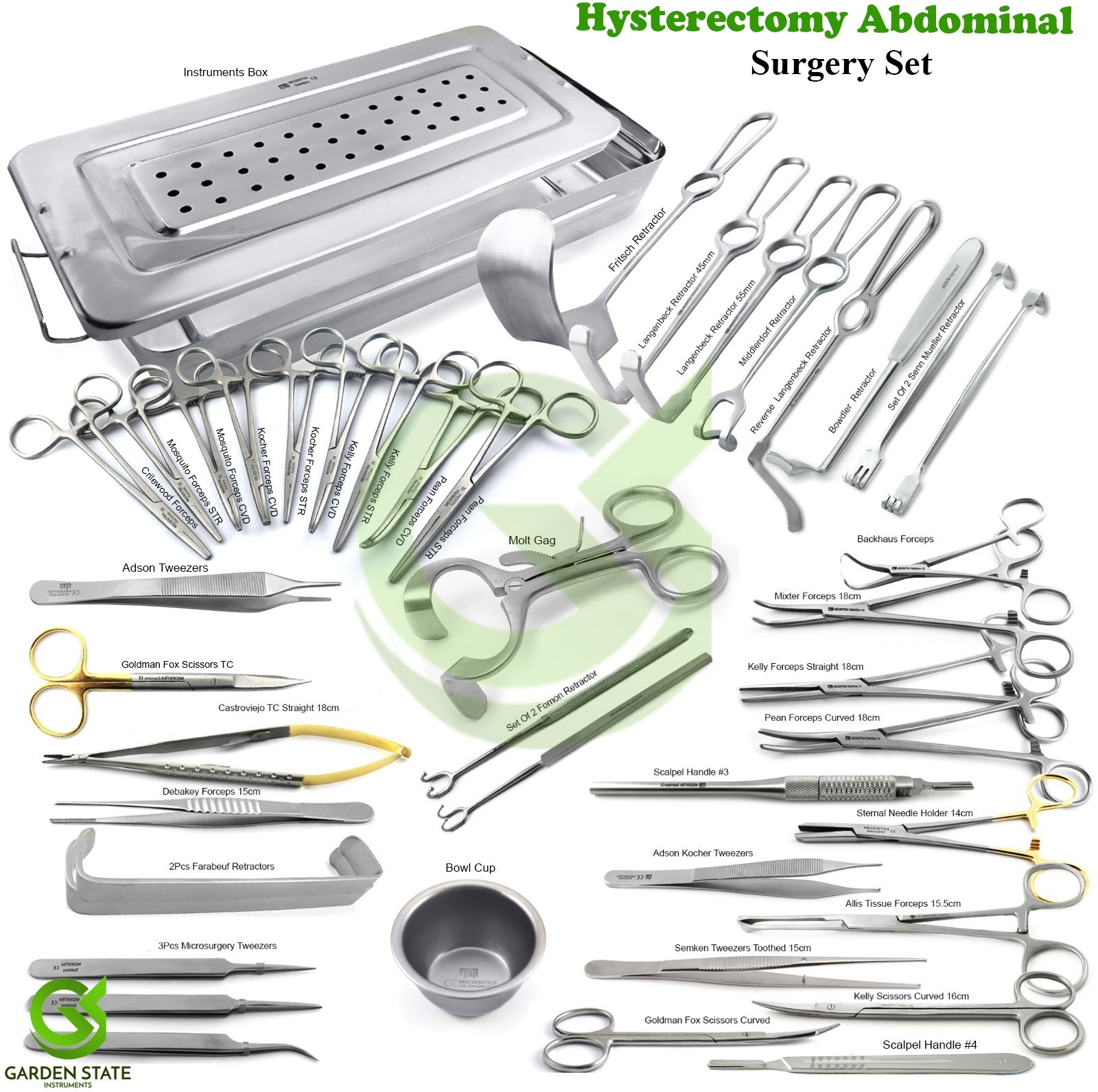 43Pcs Hysterectomy Abdominal Surgery Operative Surgical Instruments with Box