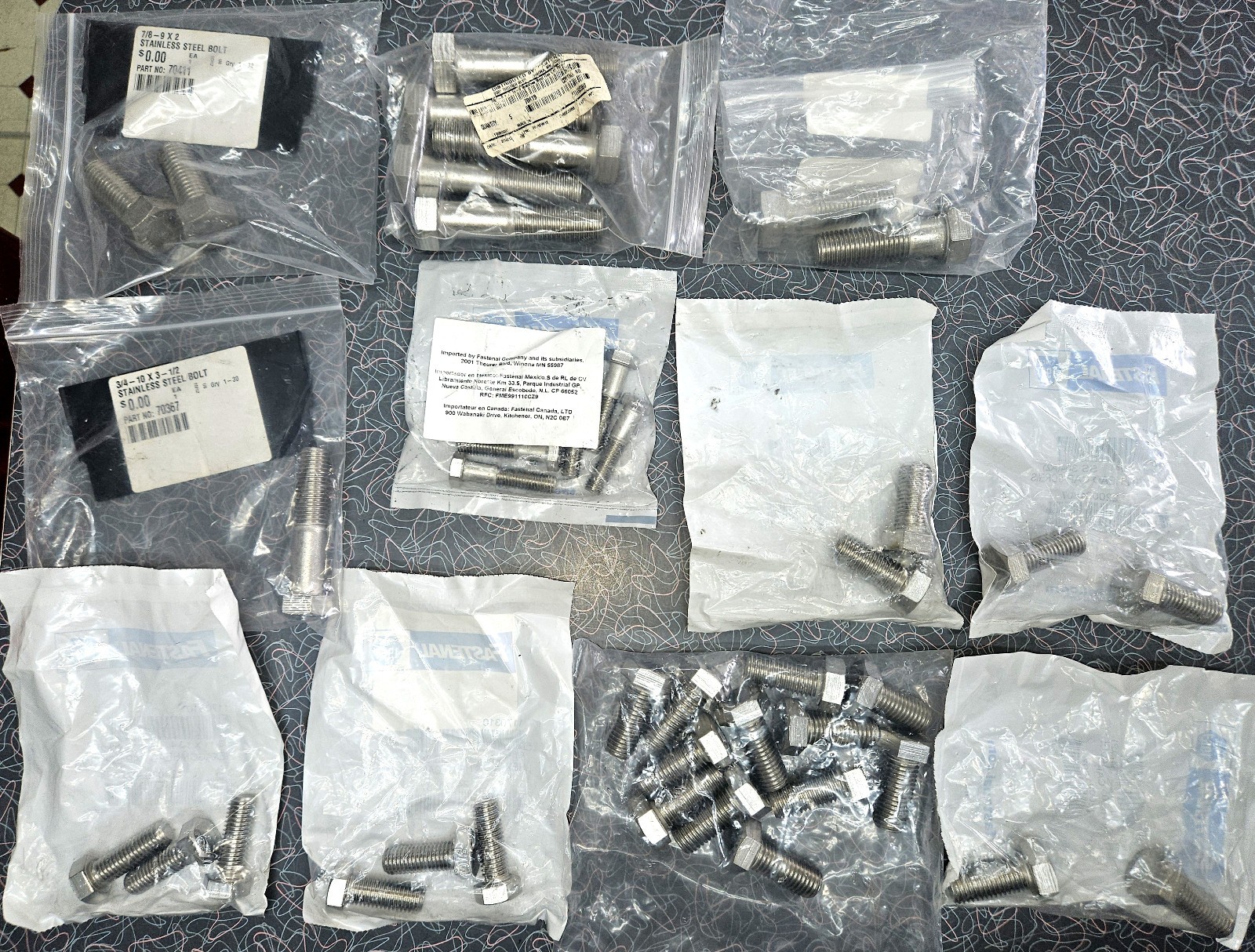 15 Pounds New Large Fastenal Stainless Steel Hex Cap Screw Lot = 39 Total in Bag