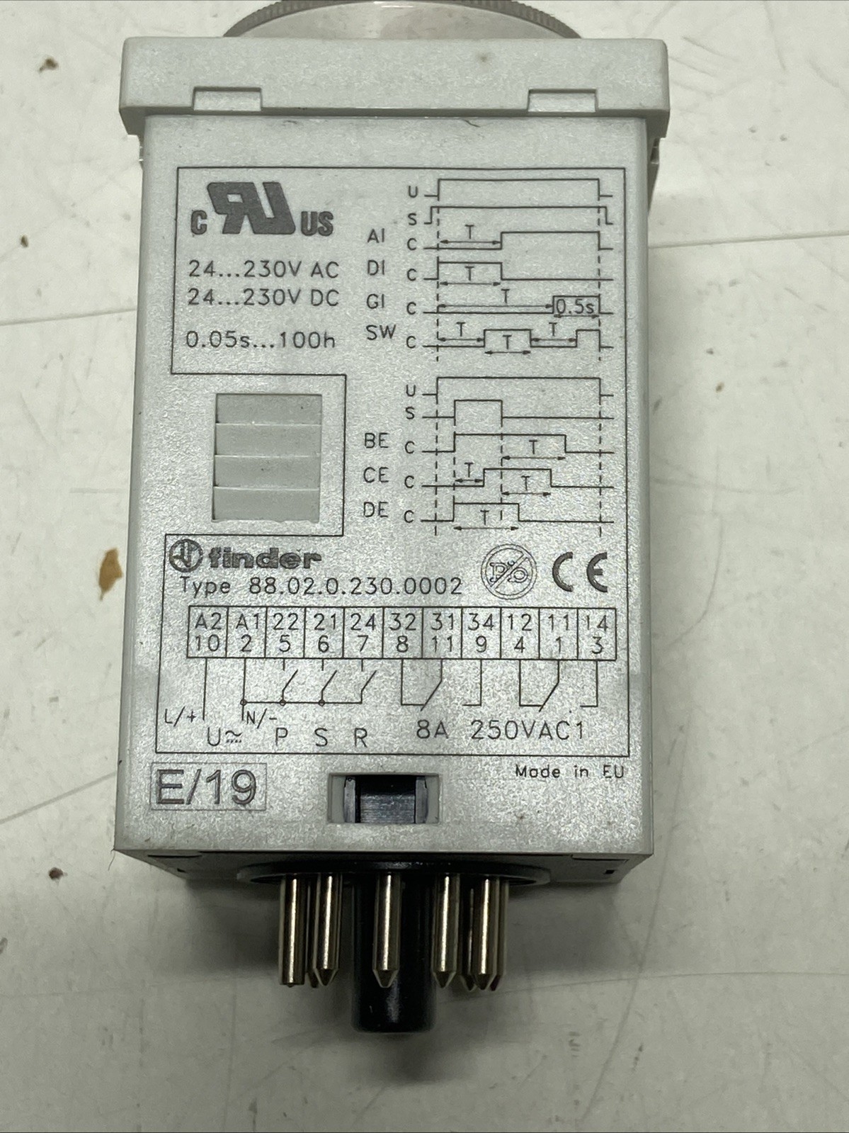Finder 88.02.0.230.0002 Plug-in Timer Relay 230V AC/DC 5A 2CO-DPDT Industrial