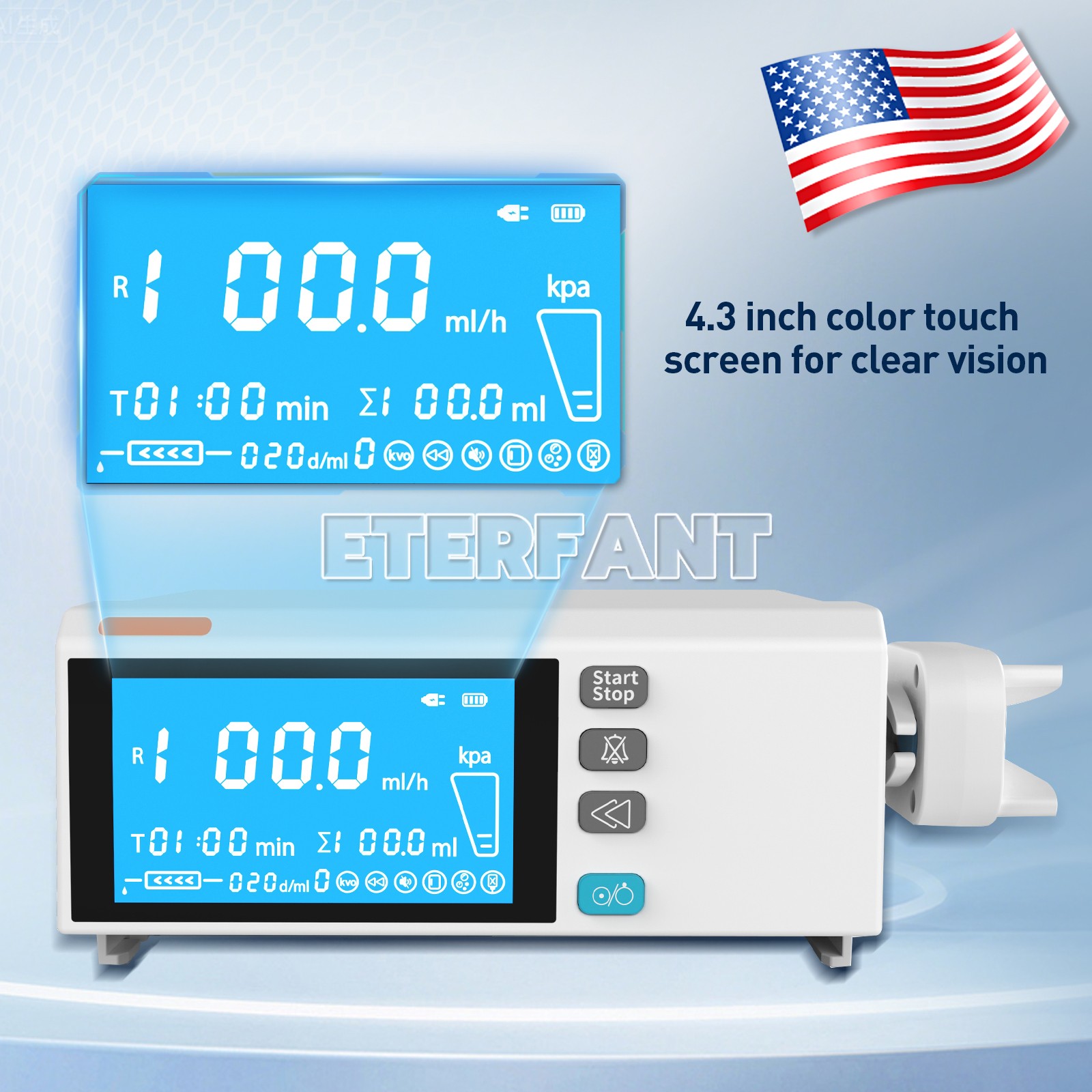 ETERFANT 4.3” Medical Lab Color Touch Screen Syringe Pump Stackable Design US