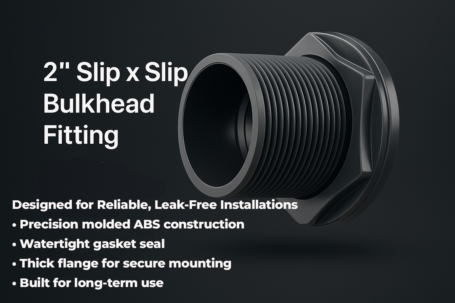 2″ Bulkhead Fitting Slip x Slip ABS Aquarium Tank Water Tank Plumbing USA Made