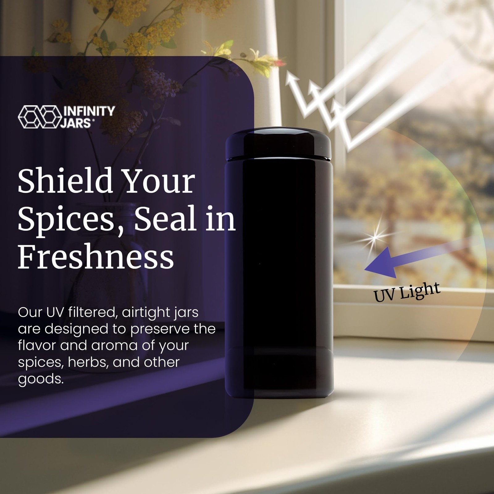 Infinity Jars 1 L 34 Fl Oz Pack 3 Premium Airtight Ultraviolet Glass Jar Smell